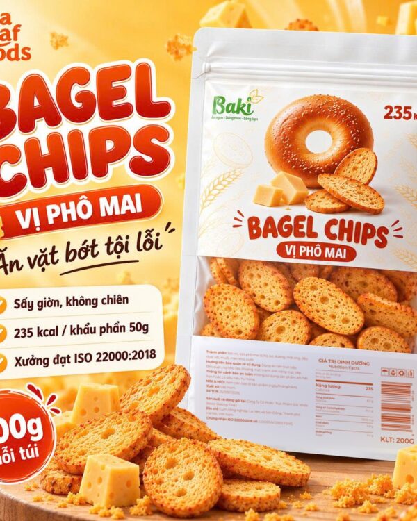 Bagel Chips vị phô mai Baki 200g - bánh mì bagel sấy giòn không chiên