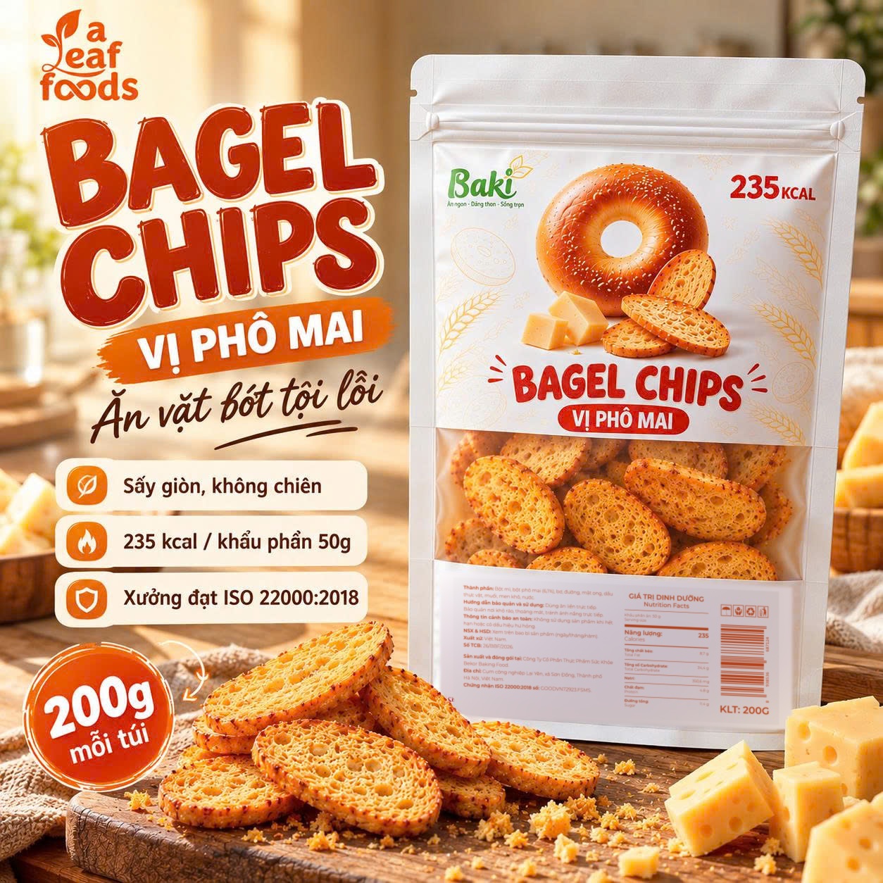 Túi Bagel Chips vị phô mai Baki 200g